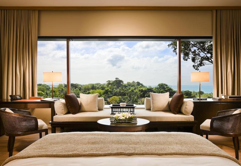 The bedrooms afford a commanding view over the city state of Singapore