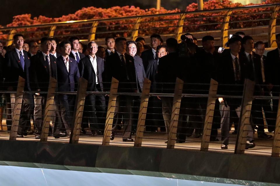 The North Korean leader was joined by a huge entourage 
