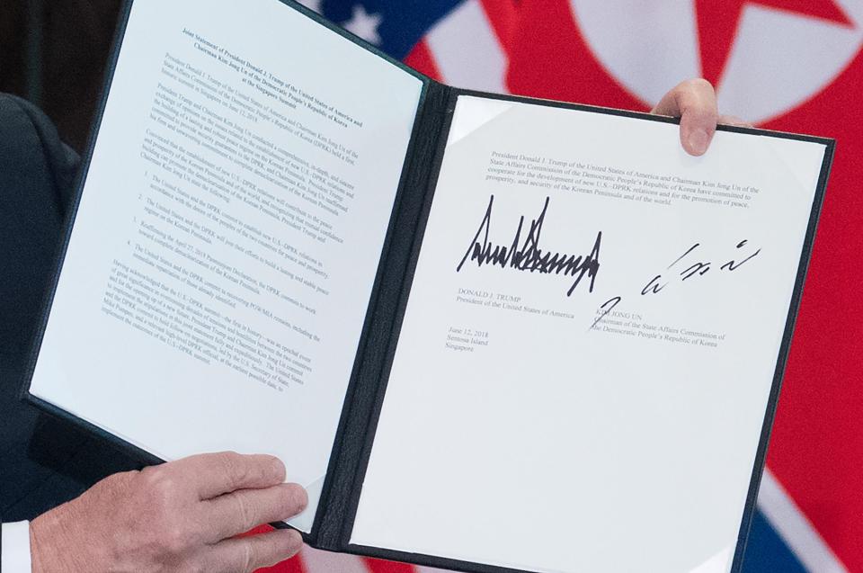  A close up of the agreement President Trump and Kim Jong-un signed earlier today