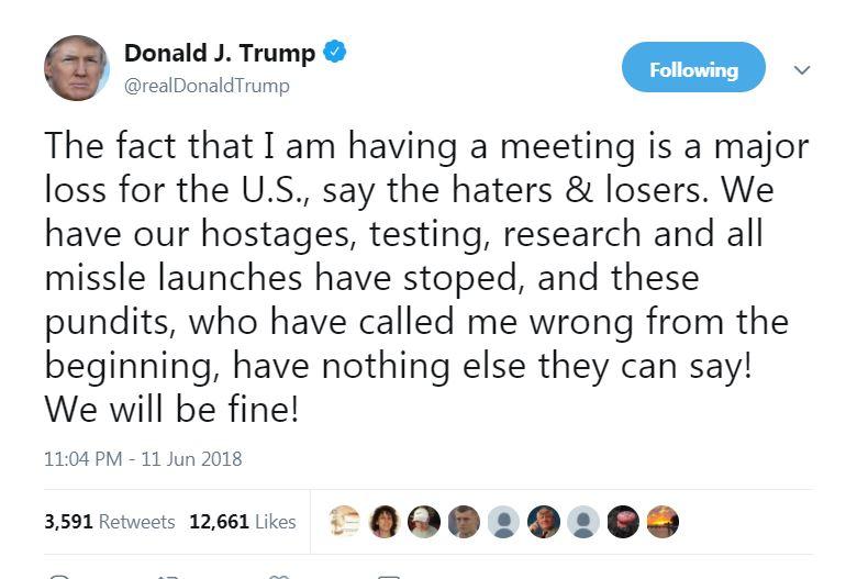  Donald Trump hit back at 'haters' in a tweet