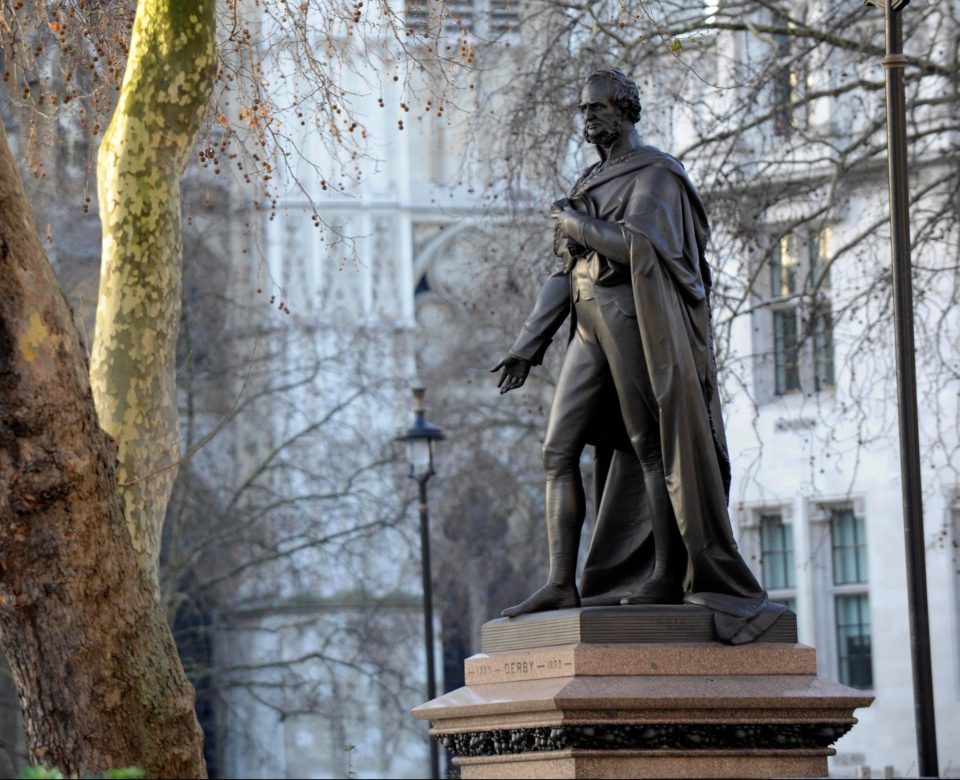  Mr Rees-Mogg said Mrs May could end up like Robert Peel, whose statue in Westminster is pictured