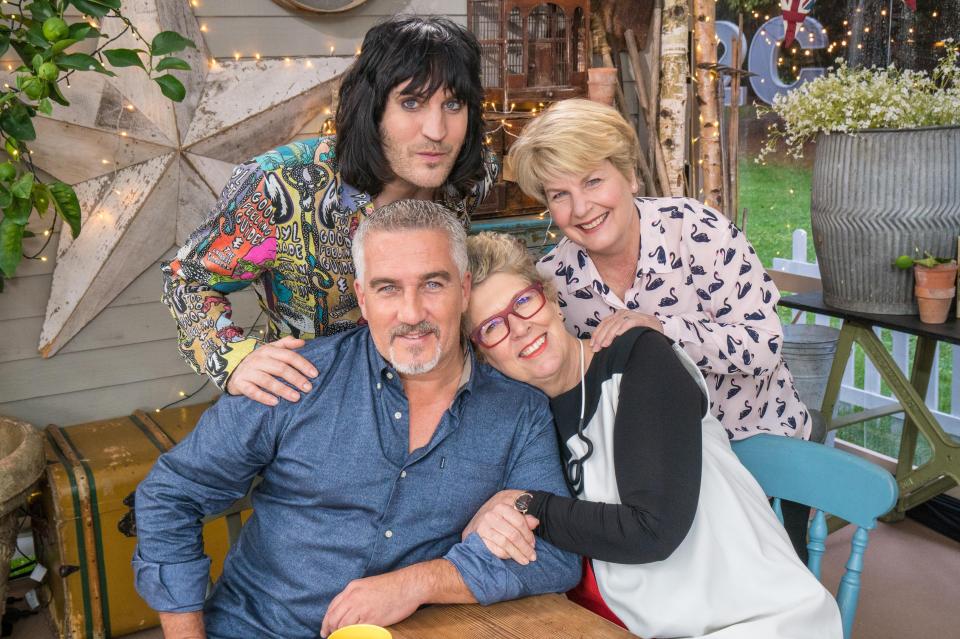  Noel Fielding and Sandi Toksvig with Paul Hollywood and Prue Leith on Stand Up To Cancer's Celebrity Bake Off