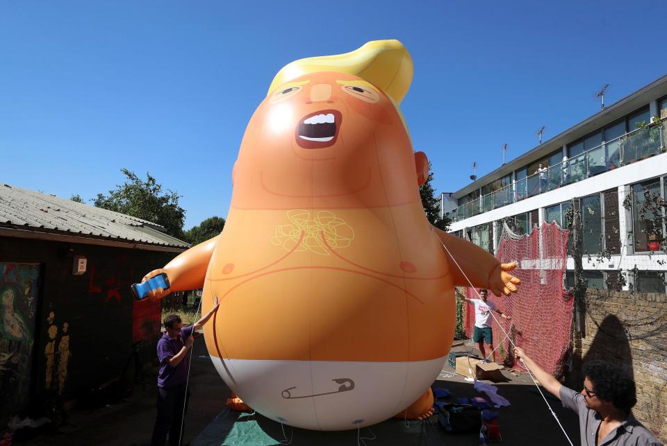  Donald Trump will largely stay out of London - where a large blimp of the President in a nappy will be flown over the city