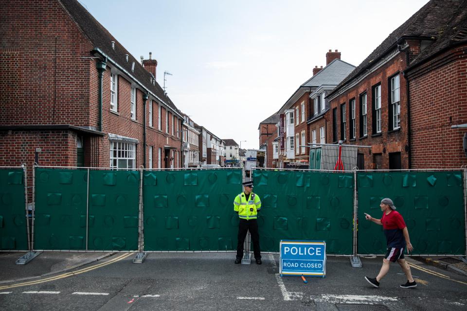  A police officer stands at a cordon around a homeless hostel in Salisbury, where victim Dawn Sturgess lives