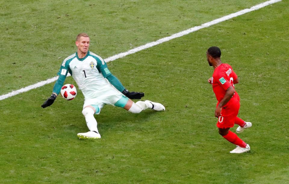Raheem Sterling wasted a great chance to double the lead when clean through on goal - although his embarrassment was spared by the offside flag