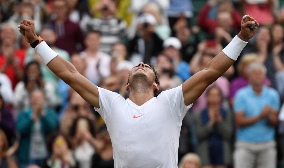  Rafael Nadal beat Juan Martin Del Potro to reach the semi-finals of Wimbledon