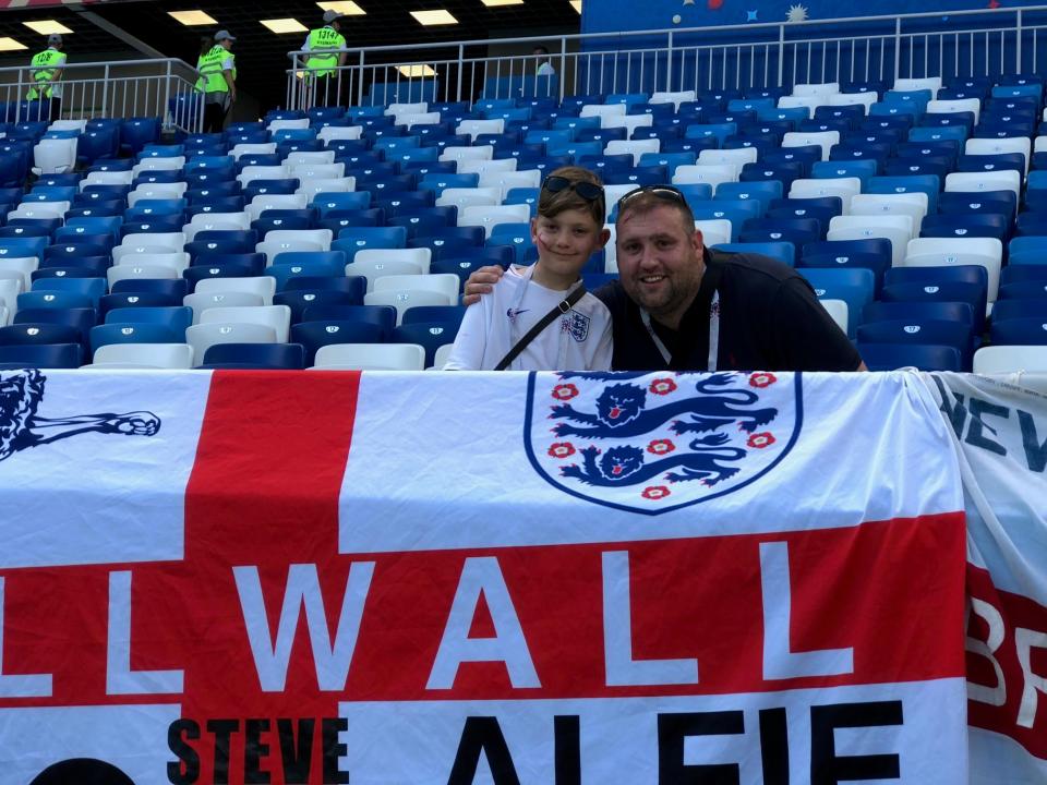  Alfie and his dad Anthony (pictured together) watched England's group game against Belgium and the semi-final against Croatia