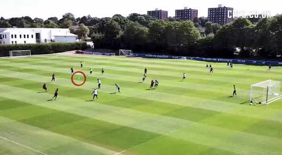 The ball is pinged across the pitch to Wilfried Zaha on the left-wing