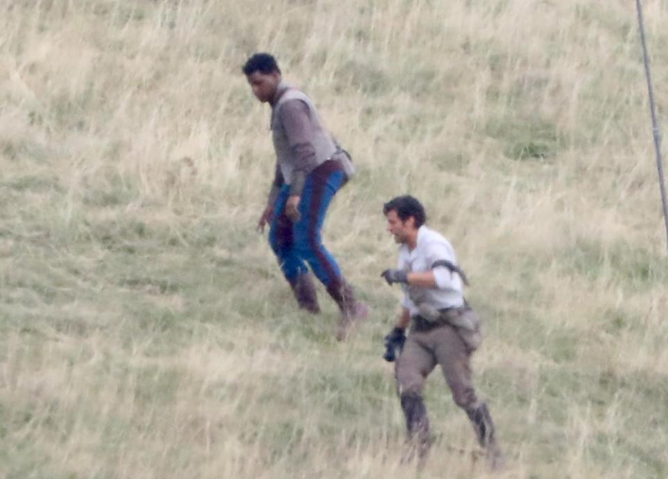  They were filmed sprinting across the hills towards Chewbacca