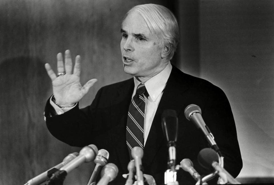McCain speaks at a press conference in Arizona back in 1989