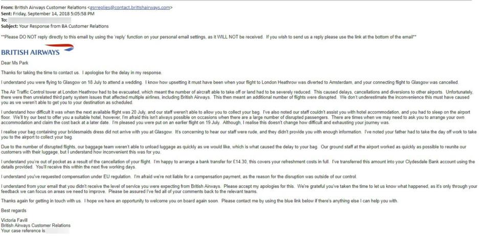 British Airways responded after Nicole publicised what happened on Twitter