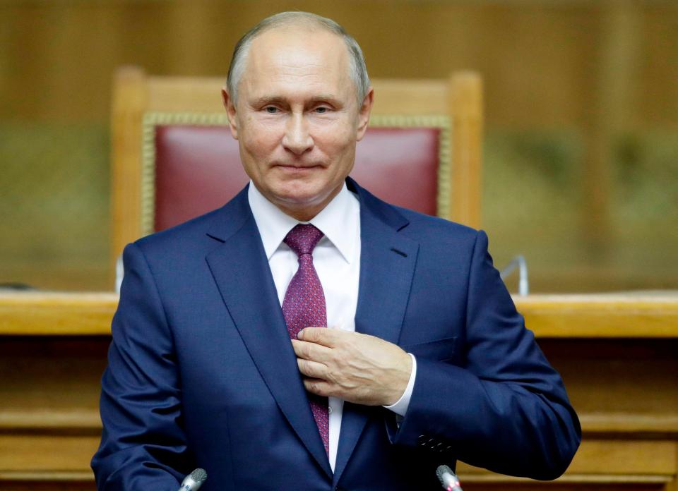  The PM slammed Vladimir Putin, pictured, while speaking in New York earlier today