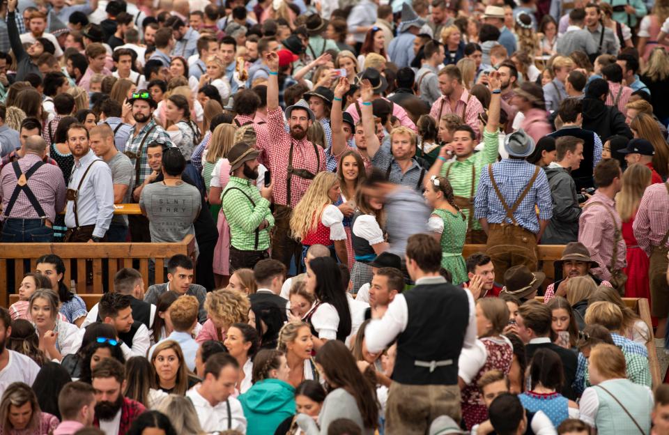 Visitors to the Oktoberfest have gotten seats in the Hofbrauzelt