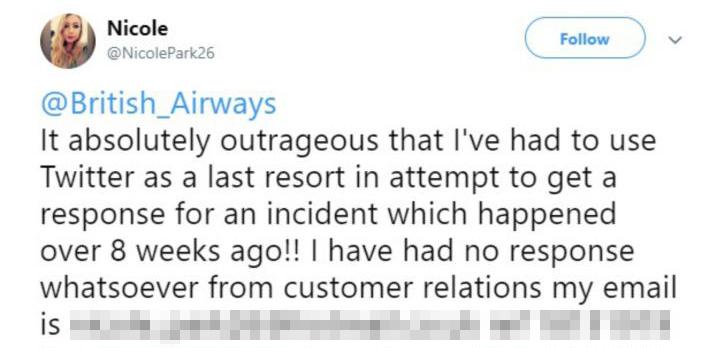 Two months after the ordeal the teacher took to Twitter to get an explanation from British Airways