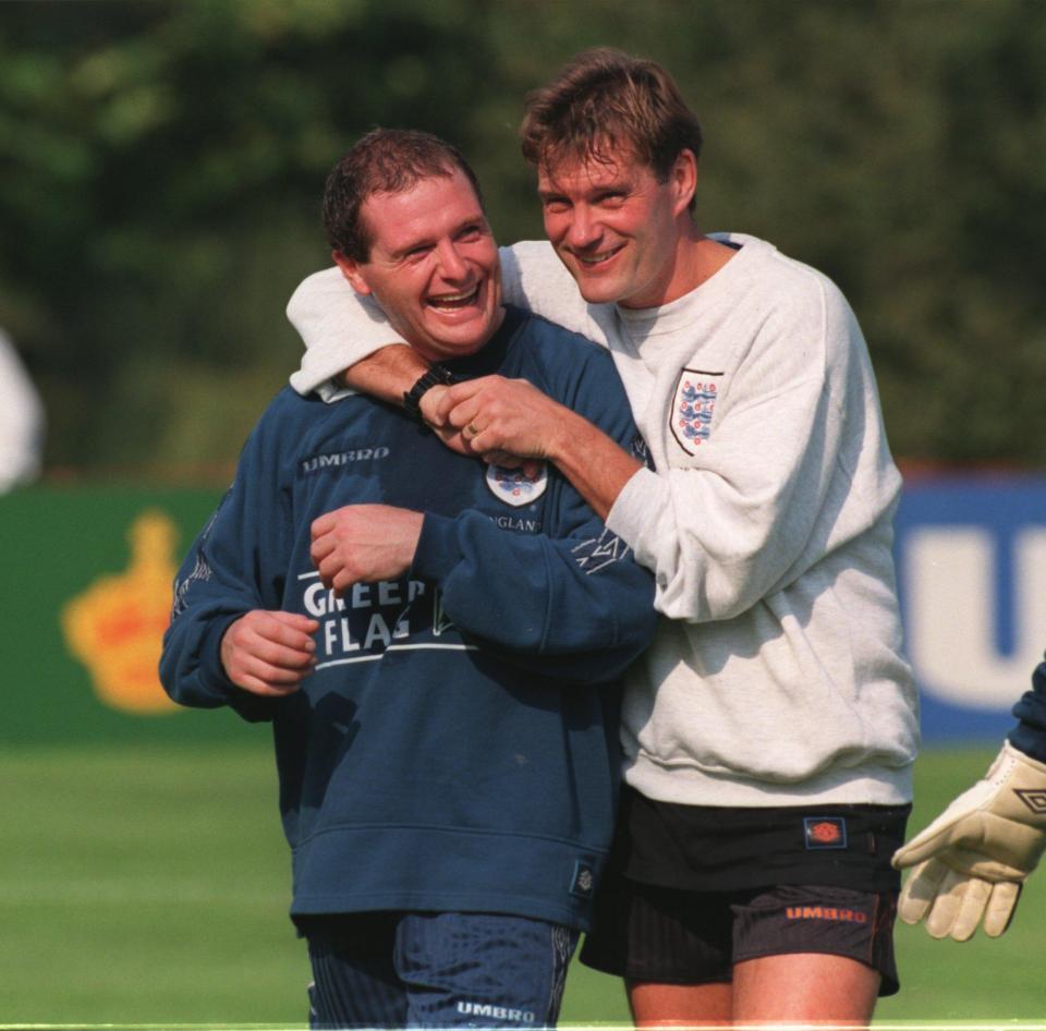 The midfielder pictured with Gazza during training for England
