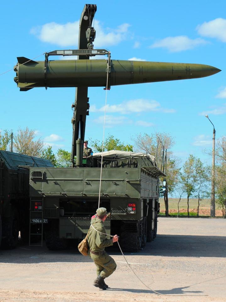 Rockets loaded into Iskander-M missile launchers can hit targets 500km away