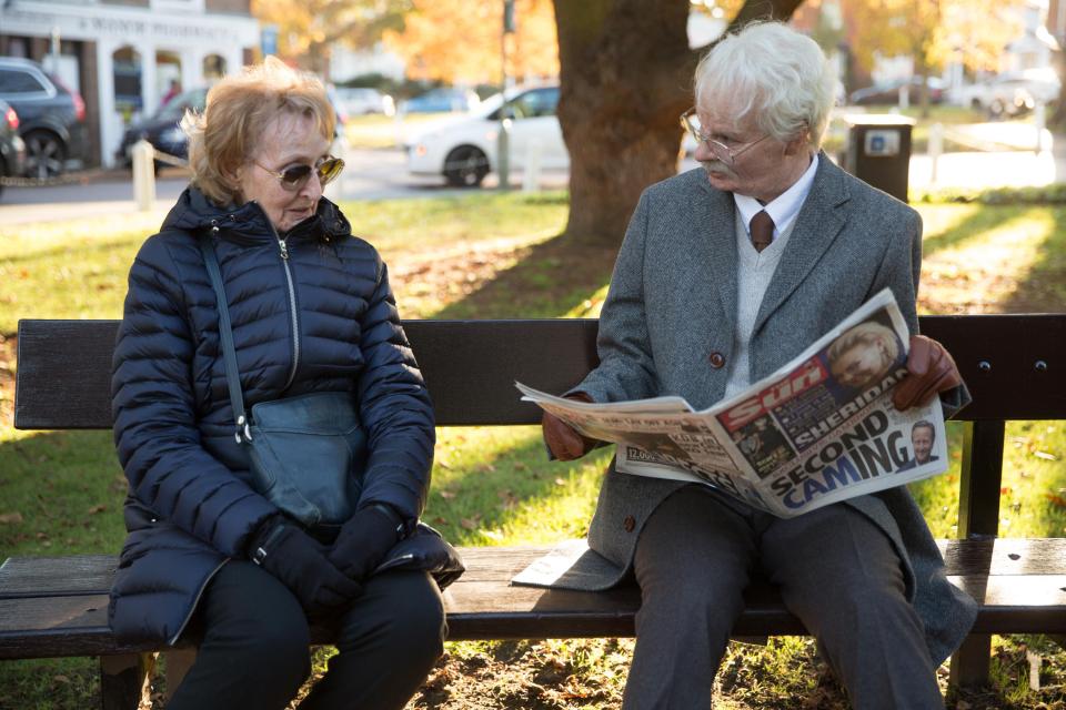  Rhian in character chatting the news with another lady at the park