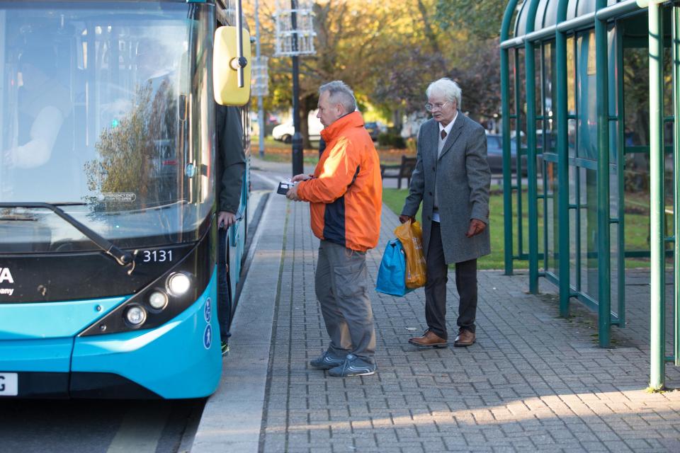  The secret stunner totally blend in as an OAP at the bus stop
