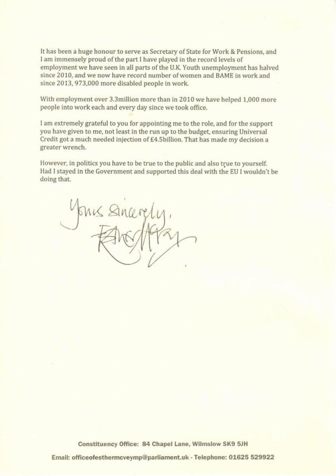 The letter stated she 'had no alternative'