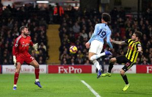 Leroy Sane scored against Watford with a nutmeg off his CHEST