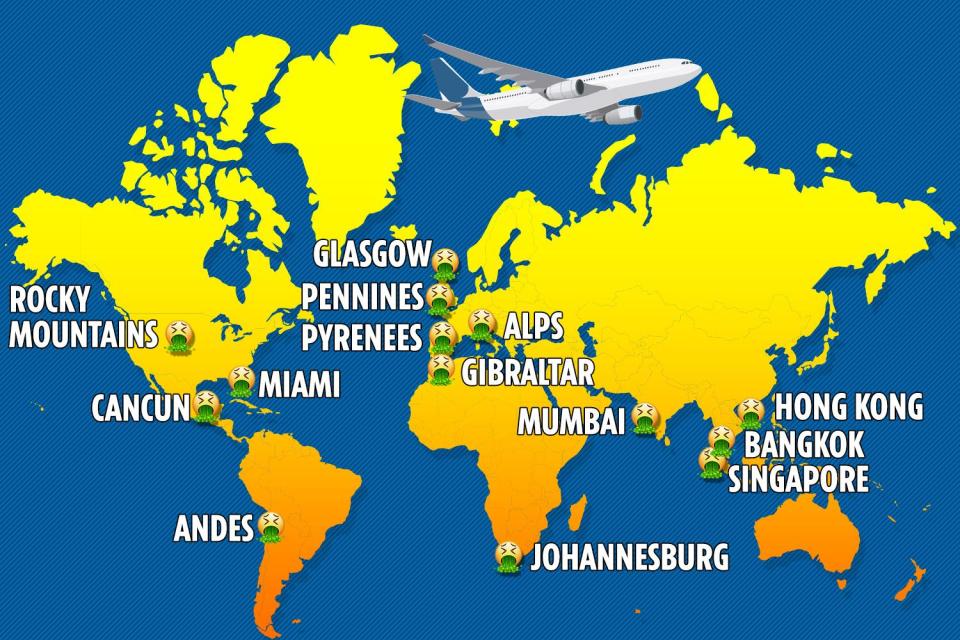 These are just some of the places where turbulence is most likely to hit