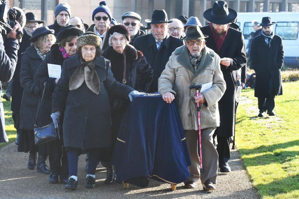  Around 50 Holocaust survivors joined hundreds of members of the Jewish community at the United Synagogue New Cemetery in Bushey for the funeral
