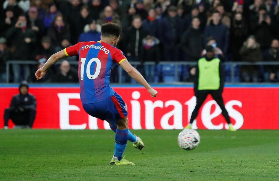 Andros Townsend doubled the Eagles' lead from the spot against his former employers