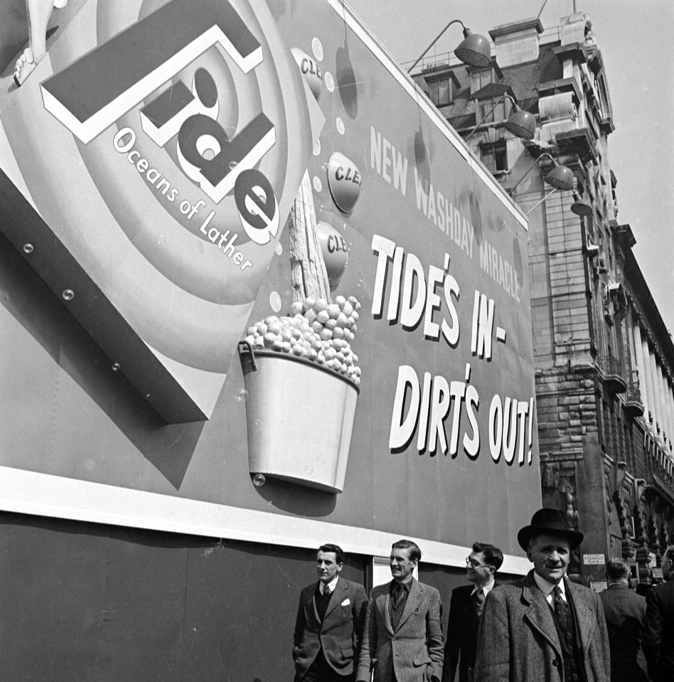  An advertisement where a bomb damaged building once stood
