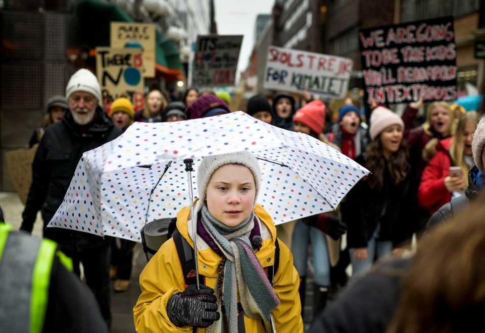  Swedish environmental activist Greta Thunberg participates in a demonstration in central Stockholm, Sweden