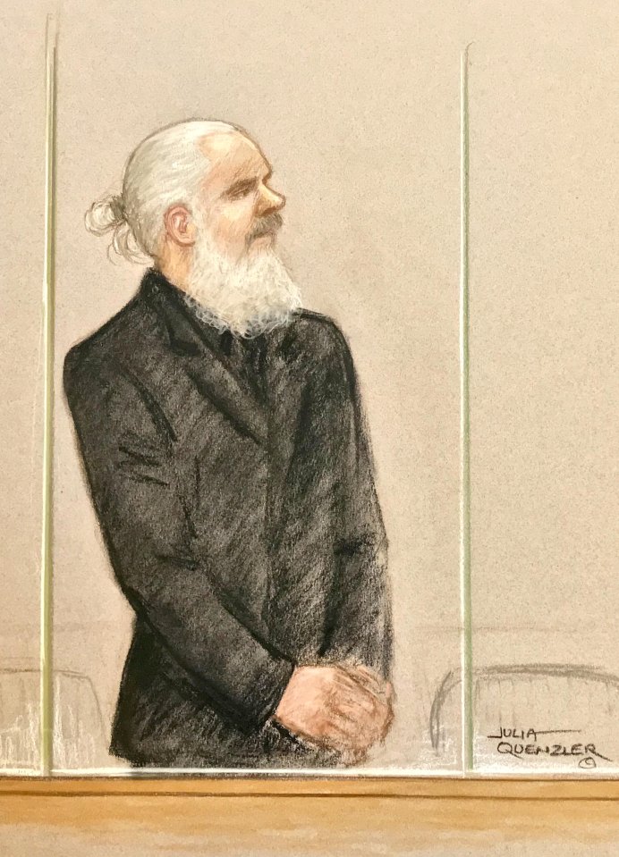 This is the sketch of Assange from when he went before the judge on April 11 and was found guilty of skipping bail