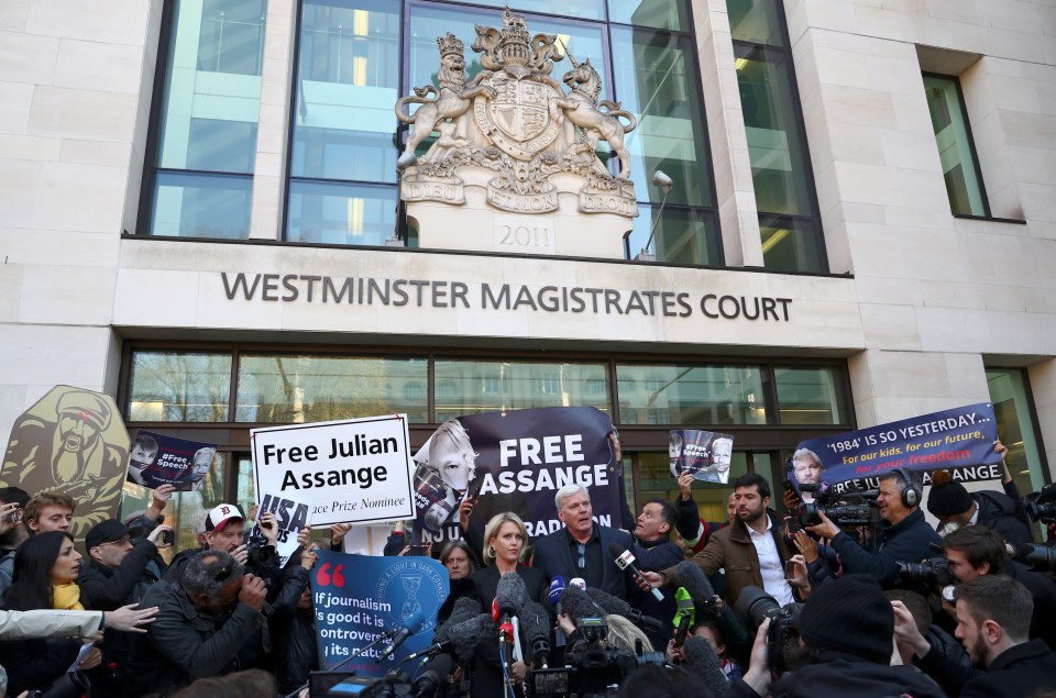 Assange supporters outside Westminster Magistrates' Court on April 11