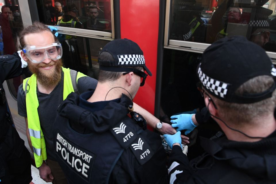 Officers worked to free the man's hand