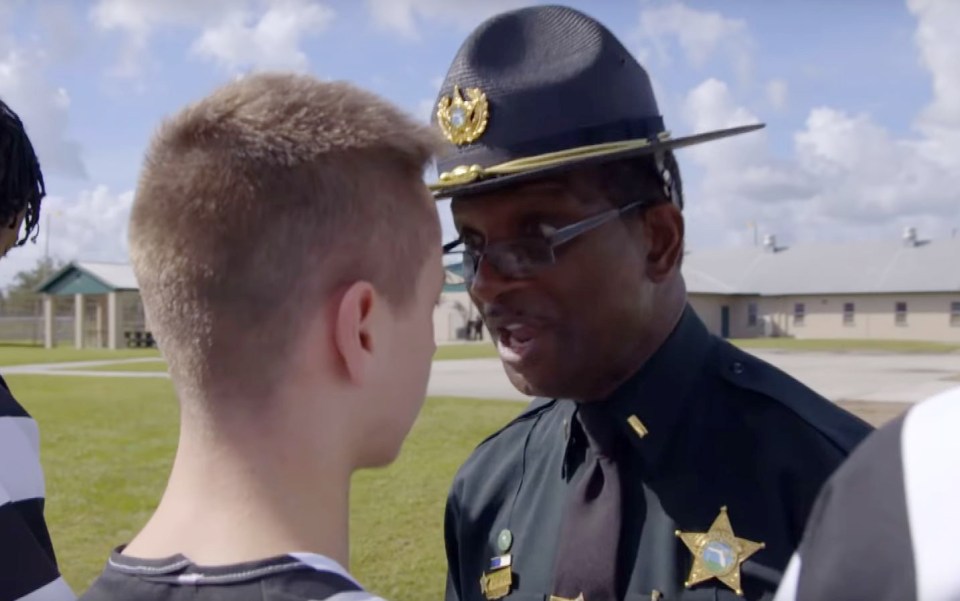 Lt Robbie Stokes, pictured, reminds the teens that jail isn't like a holiday