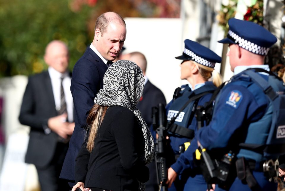  Prince William meets with officials as he arrives at the Al Noor Mosque - scene of the shooting last month