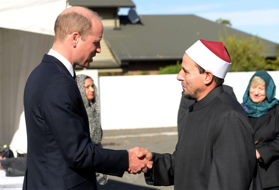  William is greeted by a representative of the Al Noor mosque