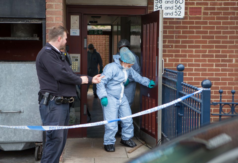  Forensic officers at the scene in Vandome Close in Canning Town