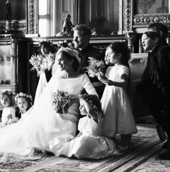  Harry and Meghan with their adorable bridesmaids and page boys