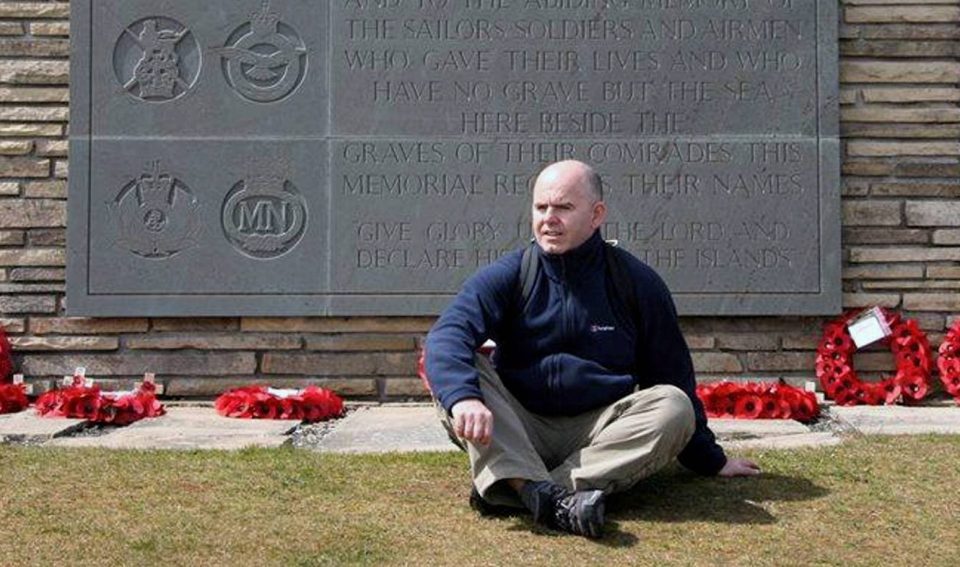 Mr McNally, pictured at the war cemetery in the Falklands, said: 'I’m not the enemy here'