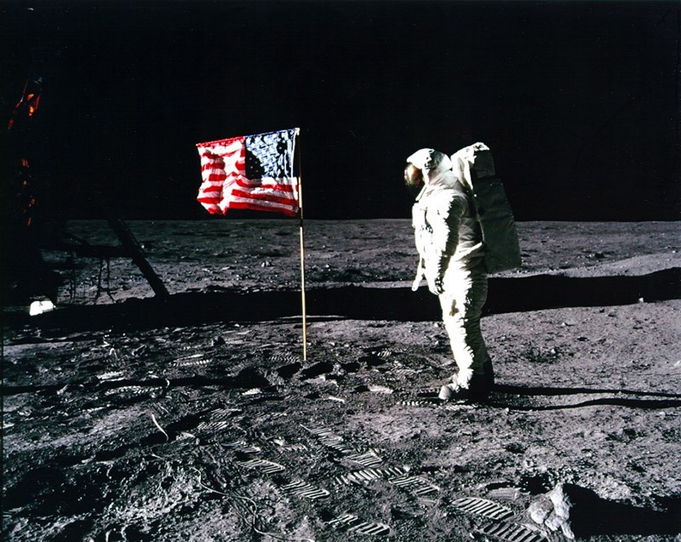 Buzz Aldrin planted the US flag on the surface of the moon on 20 July 1969 
