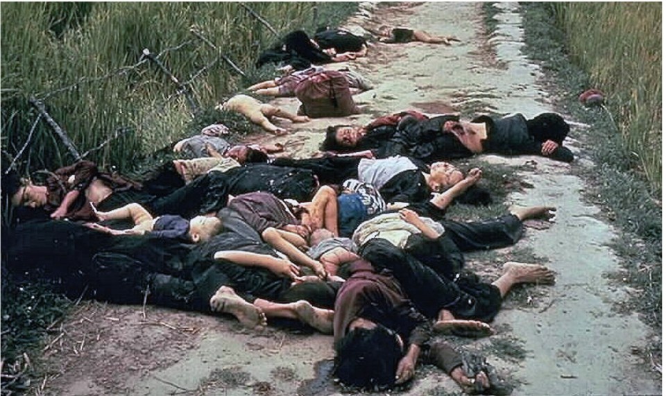  Haeberle photographed this horrific scene as he left a village. He would later explain, 'A small child came out… like he was kneeling down to find his mother, and some GI just finished him'
