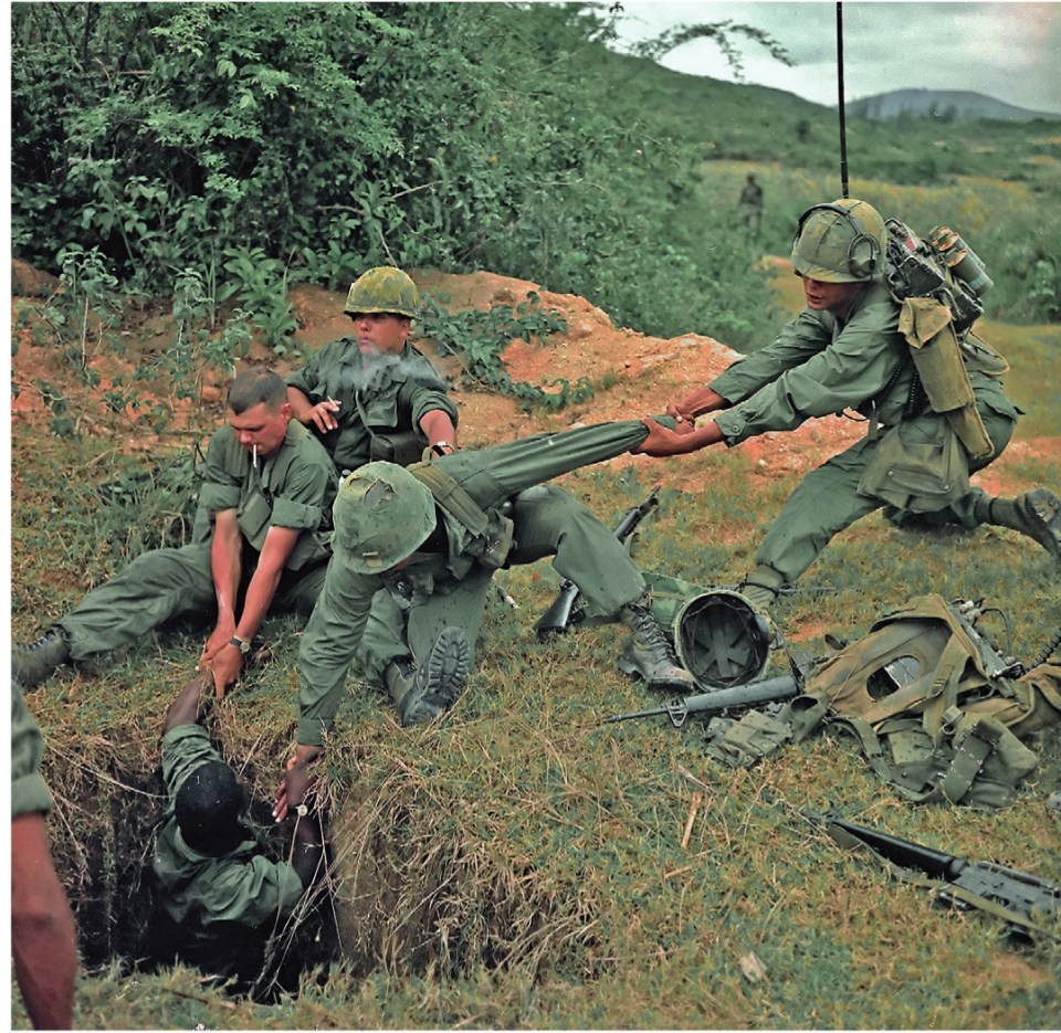  A tunnel rat is lowered to search a tunnel by platoon members. The infamous tunnels were part of a large network which allowed the Viet Cong to move quickly and quietly between locations without their enemy realising. Massive bombardments and ground troop efforts were unsuccessful in destroying them. Eventually, soldiers known as 'tunnel rats' were sent into them, usually equipped with only a flashlight, sidearm, knife and string