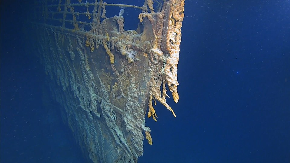  The bow of the famous ship, which lies 370 miles off the coast of Newfoundland