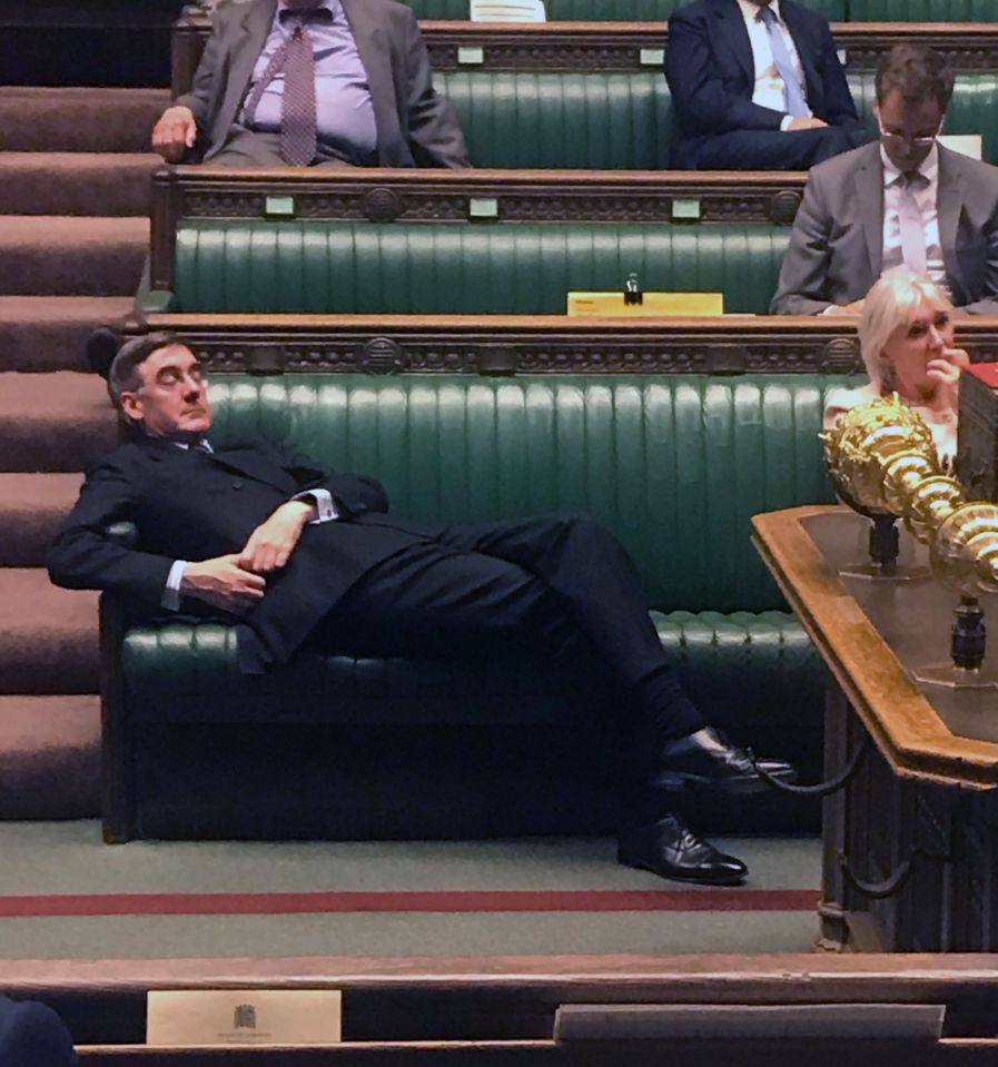  Jacob Rees-Mogg relaxes on the front benches during the Standing Order 24 emergency debate on a No Deal Brexit in the House of Commons