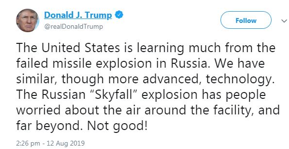  Donald Trump refers to the Russian 'Skyfall' explosion