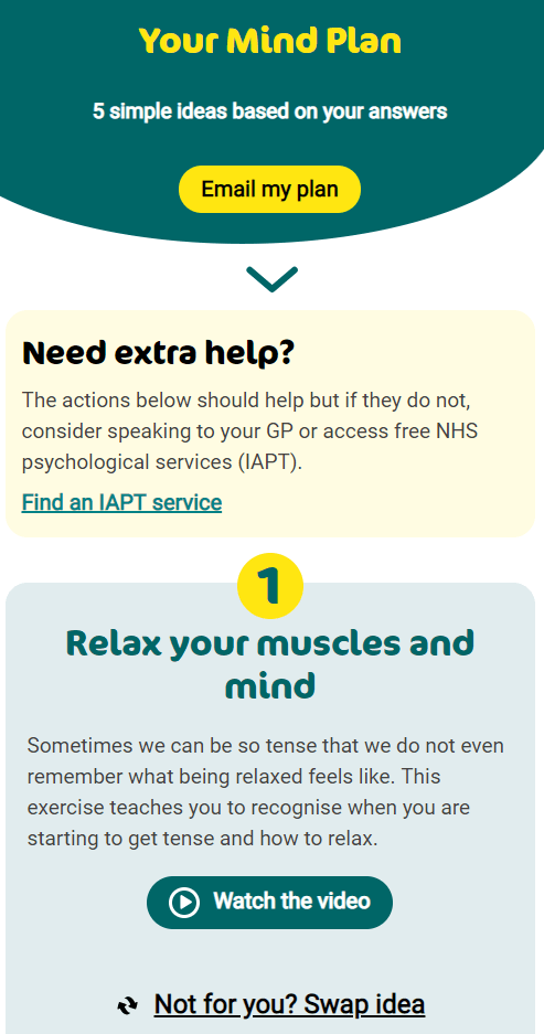  The answers the generate a personalised 'mind plan' with simple tips to help