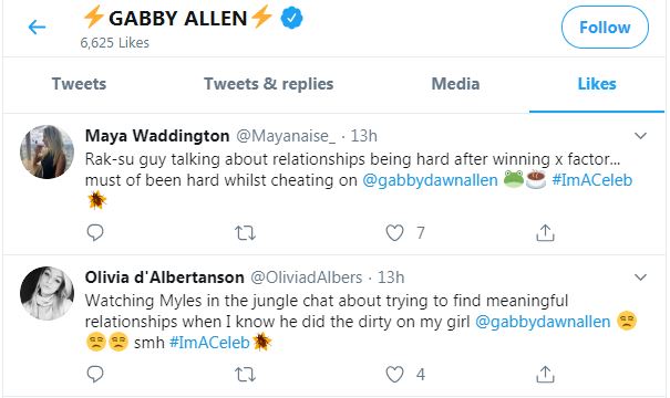  Gabby liked several tweets which threw shade at her I'm A Celeb ex
