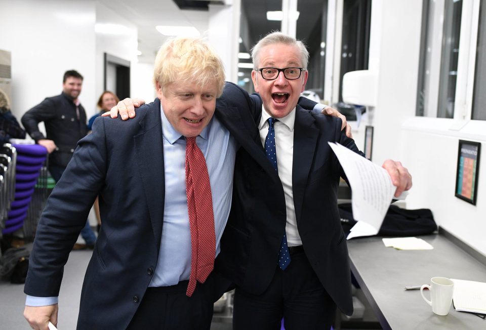 Boris Johnson and Michael Gove celebrating an election win.