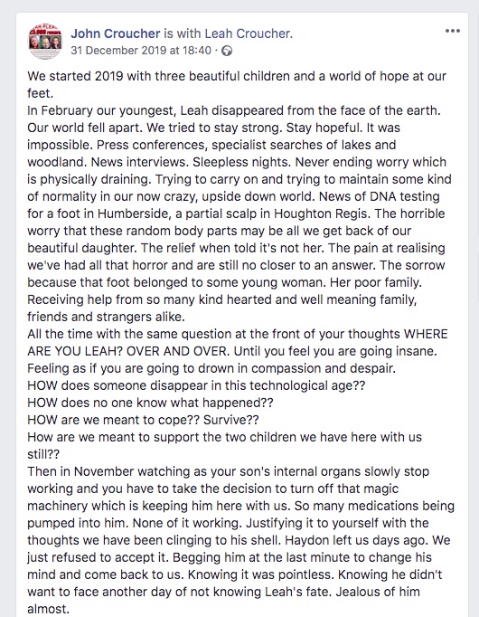  Leah's dad wrote this heartbreaking message on Facebook