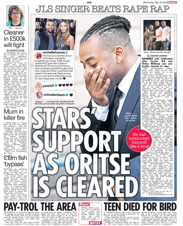 Oritse was cleared after a jury acquitted him in just two hours