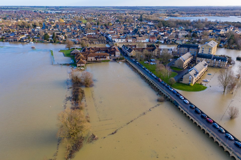  St Ives in Cambridgeshire on Monday morning surrounded by flood water after the River Great Ouse burst its banks